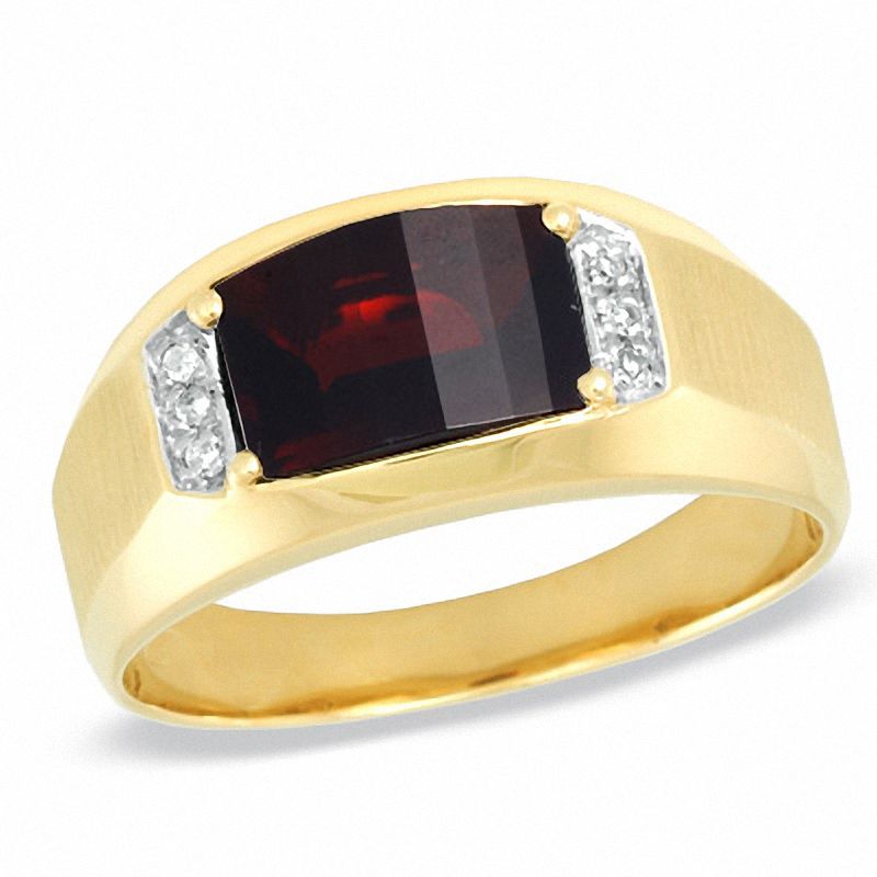 Men's Barrel Garnet and Diamond Accent Ring in 10K Gold|Peoples Jewellers