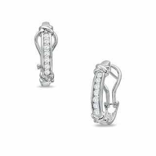 0.25 CT. T.W. Diamond Channel X Hoop Earrings in 10K White Gold
