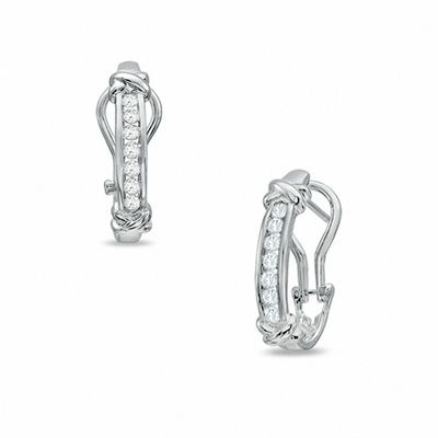 0.25 CT. T.W. Diamond Channel X Hoop Earrings in 10K White Gold