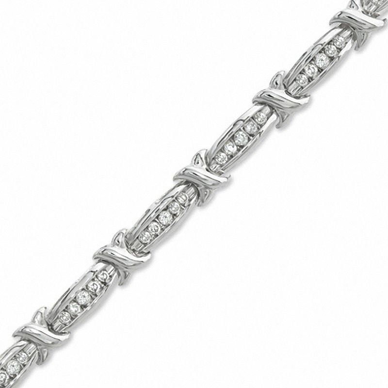 Main Image 1 of 1.00 CT. T.W. Diamond Channel "X" Bracelet in 10K White Gold
