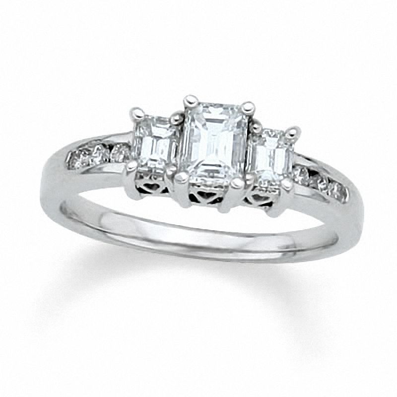 1.00 CT. T.W. Emerald-Cut Diamond Three Stone Ring in 14K White Gold