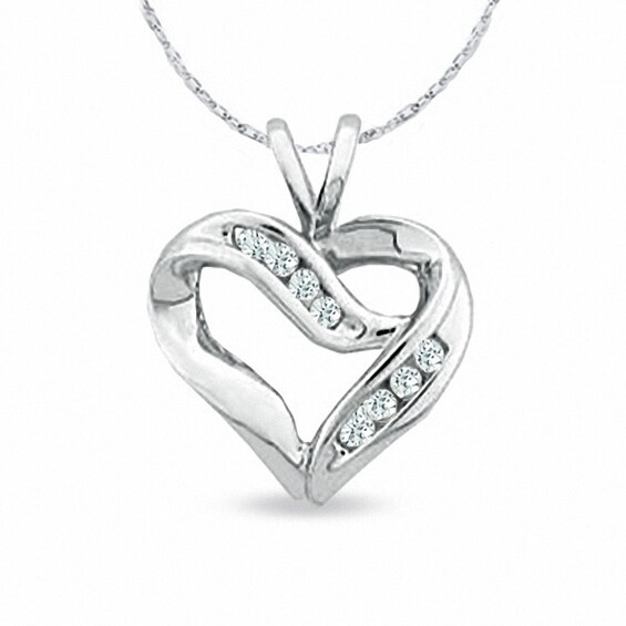 CT. T.W. Diamond Crossover Heart Pendant in 10K White Gold