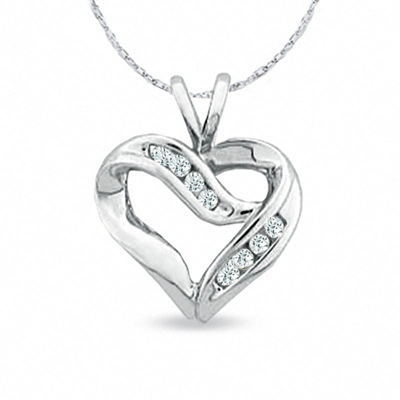 Main Image 1 of 0.11 CT. T.W. Diamond Crossover Heart Pendant in 10K White Gold