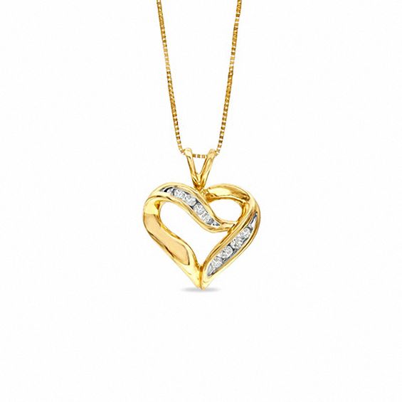 0.11 CT. T.W. Diamond Crossover Heart Pendant in 10K Gold | Peoples ...