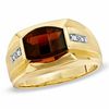 Men's Barrel-Cut Garnet Ring in 10K Gold with Diamond Accents