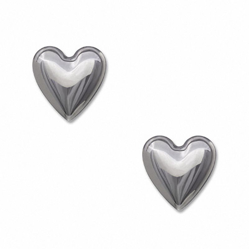 14K White Gold Puffed Heart Stud Earrings