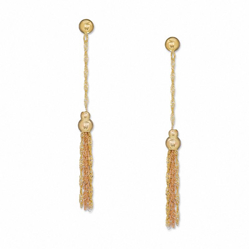 14K Tri-Tone Gold Rope Tassel Dangle Earrings|Peoples Jewellers