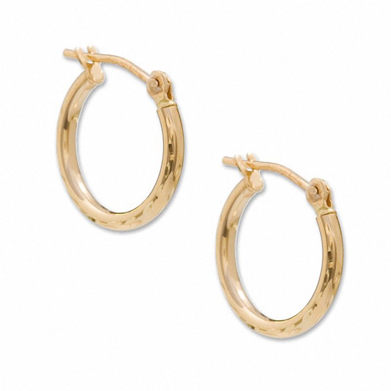 1.65 X 13mm Diamond-Cut Hoop Earrings in 14K Gold|Peoples Jewellers