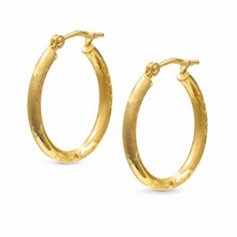 14K Gold 18mm Hoop Earrings with Diamond-Cut and Satin Finish