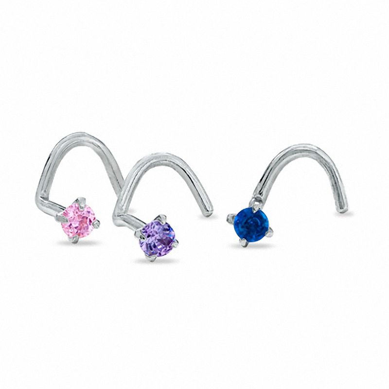 Main Image 1 of Nose Stud Set in 14K White Gold with Lab-Created Blue, Pink and Purple Sapphires