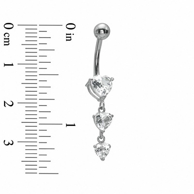Main Image 2 of 014 Gauge Three Heart Top Down Curved Barbell with Cubic Zirconia in 14K White Gold