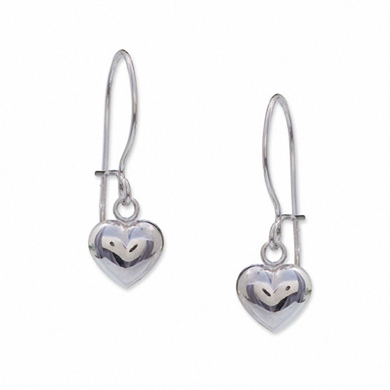 14K White Gold Heart Dangle Earrings