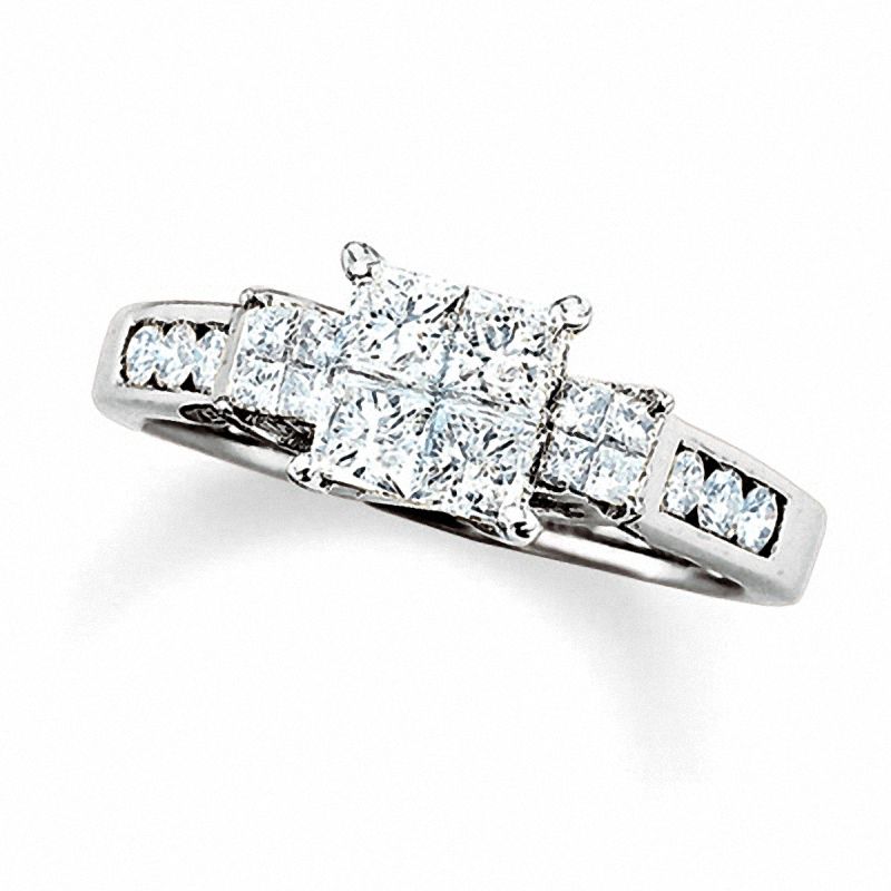 1.00 CT. T.W. Quad Princess-Cut Diamond Three Stone Ring in 14K White Gold