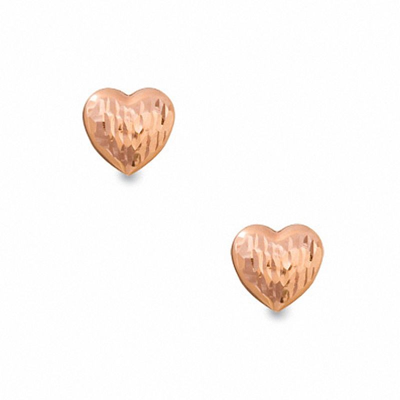 14K Rose Gold Diamond-Cut Heart Stud Earrings