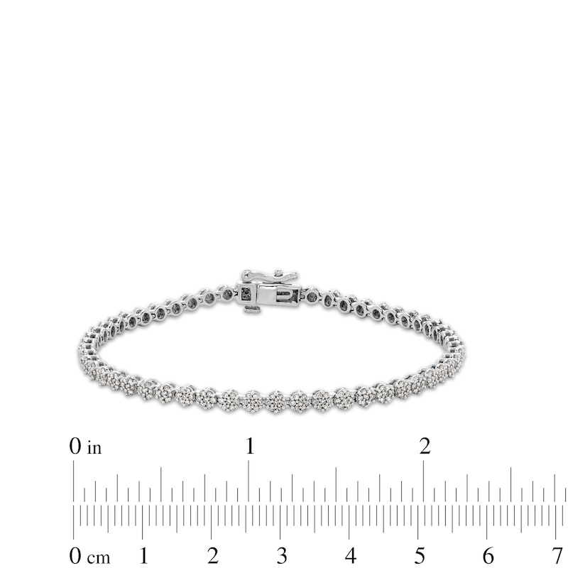 1.00 CT. T.W. Diamond Flower Tennis Bracelet in 10K White Gold