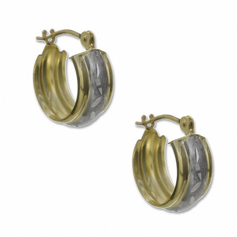 14K Two-Tone Gold Domed Hoop Earrings