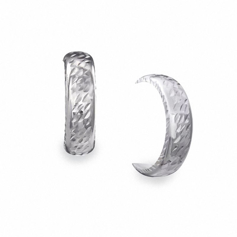 14K White Gold Hammered Half Hoop Earrings