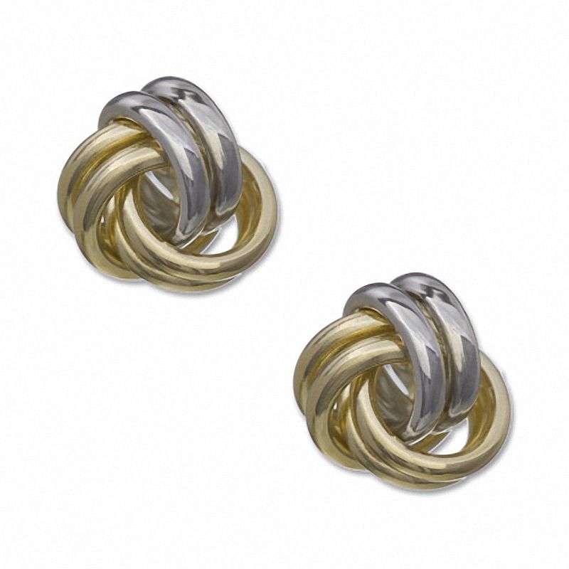 14K Two-Tone Gold Love Knot Stud Earrings