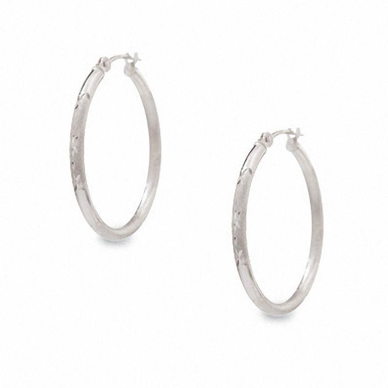 14K White Gold 25mm Hoop Earrings|Peoples Jewellers