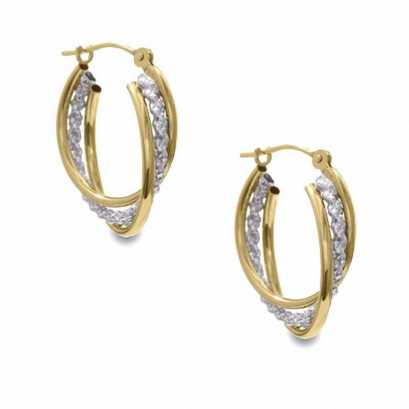 14K Two-Tone Gold Small Three-Row Hoop Earrings