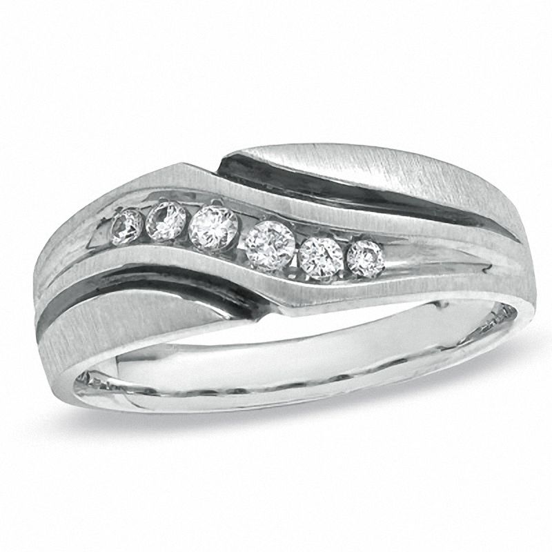 0.20 CT. T.W. Diamond Slant Luxury Fit Wedding Band in 10K White Gold