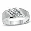 Thumbnail Image 0 of Men's 0.30 CT. T.W. Diamond Two Row Slant Luxury Fit Wedding Band in 10K White Gold