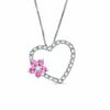 Thumbnail Image 1 of Pink Sapphire and 0.12 CT. T.W. Diamond Flower Heart Pendant in 10K White Gold