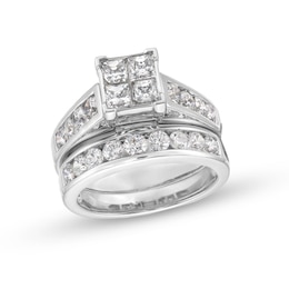 2.00 CT. T.W. Quad Princess-Cut Diamond Bridal Set in 14K White Gold