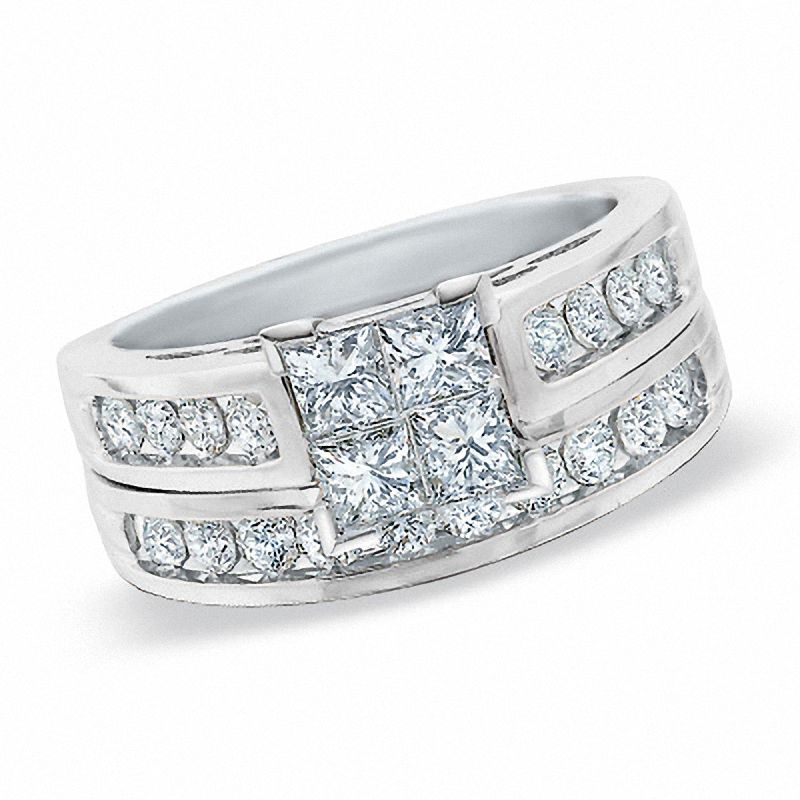 CT. T.W. Quad Princess-Cut Diamond Bridal Set 14K White Gold