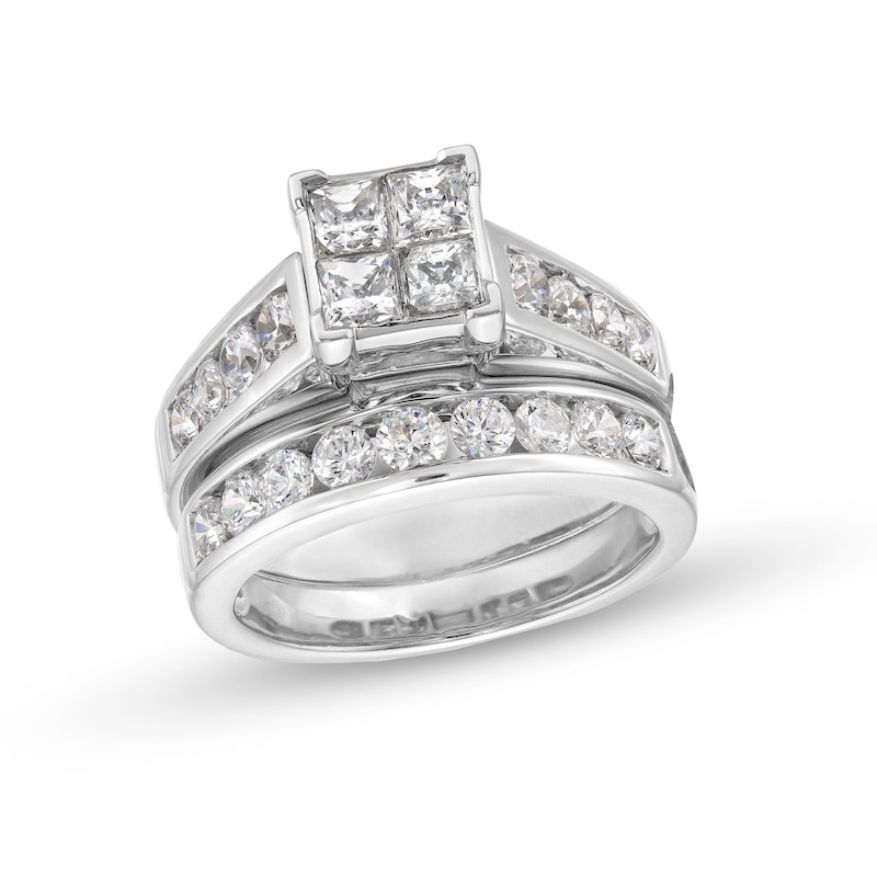 Main Image 1 of 2.00 CT. T.W. Quad Princess-Cut Diamond Bridal Set in 14K White Gold