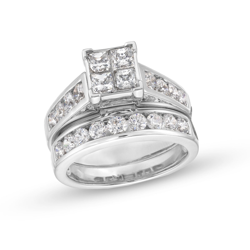 2.00 CT. T.W. Quad Princess-Cut Diamond Bridal Set in 14K White Gold