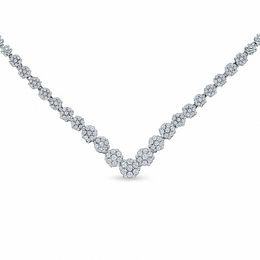 2.00 CT. T.W. Diamond Flower Chevron Necklace in 10K White Gold