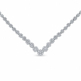 2.00 CT. T.W. Diamond Flower Chevron Necklace in 14K White Gold