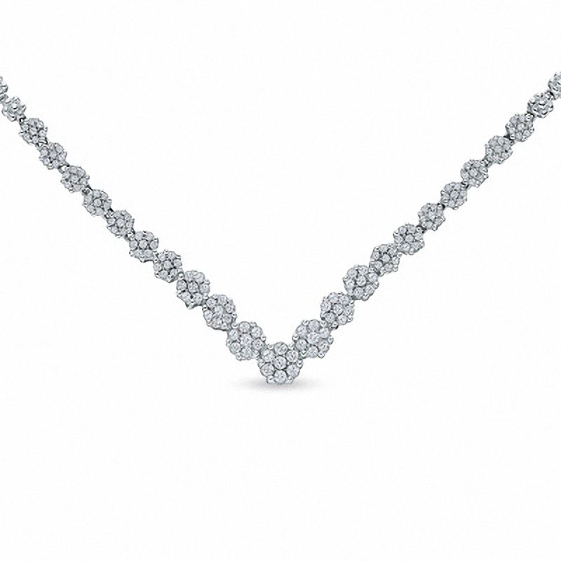 2.00 CT. T.W. Diamond Flower Chevron Necklace in 14K White Gold - 17"