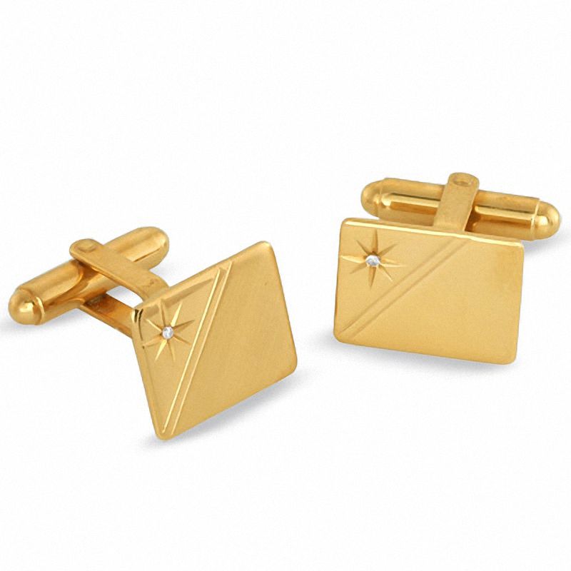 Diamond Accent Gold-Tone Oval Cuff Links|Peoples Jewellers