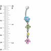 Thumbnail Image 2 of Flower Dangle Belly Button Ring with Multi-Colour Cubic Zirconia in Stainless Steel
