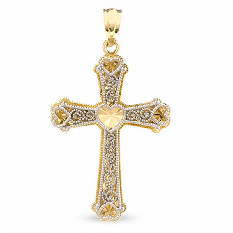 10K Two-Tone Gold Heart and Cross Charm|Peoples Jewellers