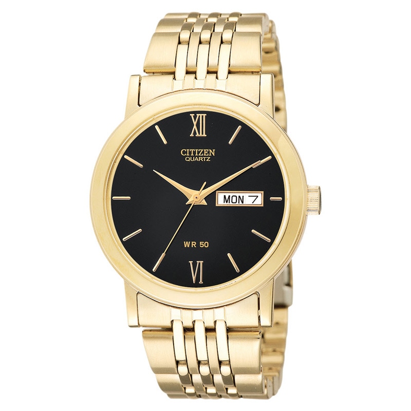 Men's Citizen Gold-Tone Watch with Round Black Dial (Model: BK4052-59E)|Peoples Jewellers