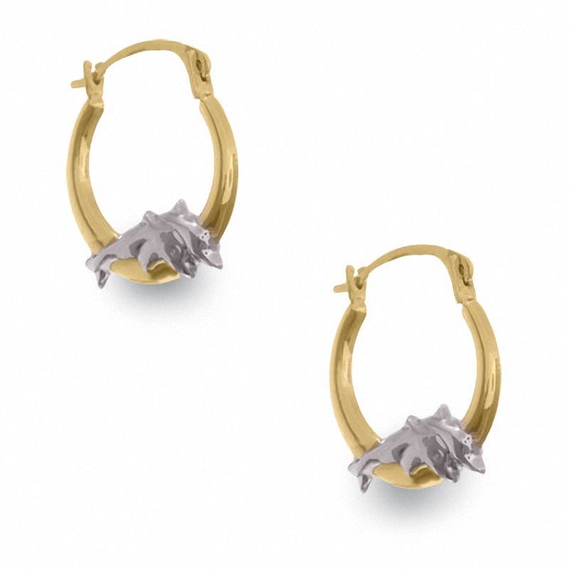 14K Two-Tone Gold Hoop Earrings with White Gold Dolphin