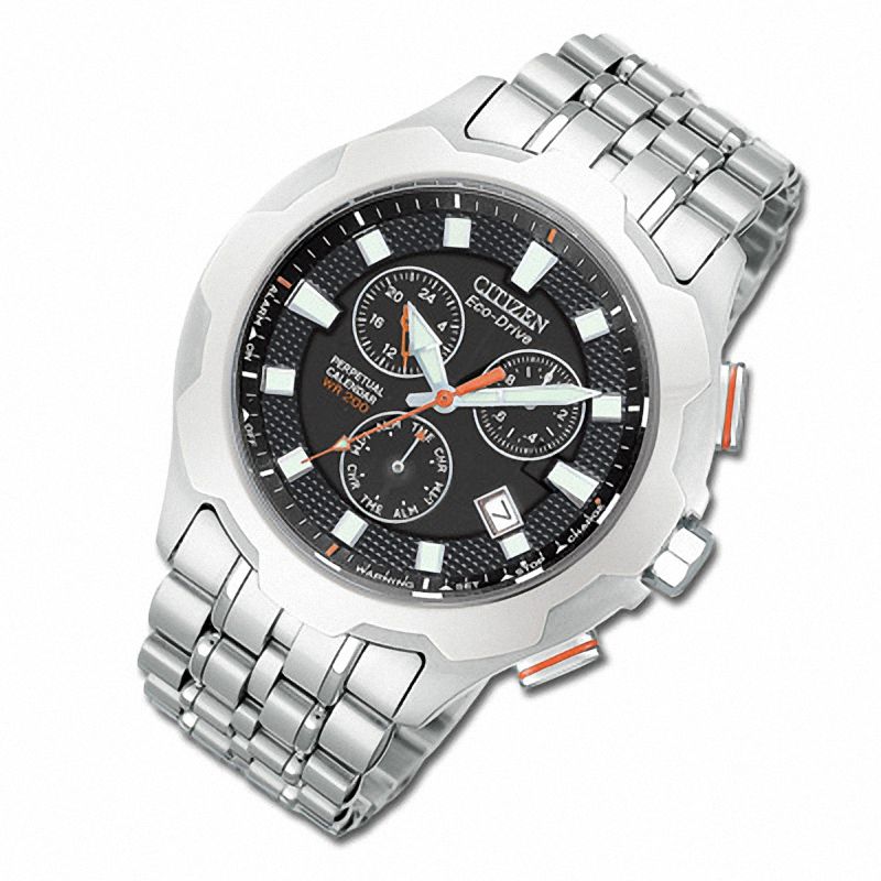 Men's Citizen Eco-Drive Chronograph Black Dial Watch in Stainless Steel (Model: BL5260-50E)|Peoples Jewellers