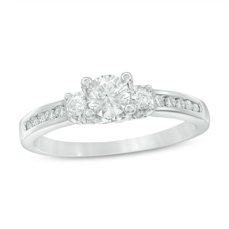 0.50 CT. T.W. Diamond Past Present Future® Engagement Ring in 14K White Gold (I-J/I2)