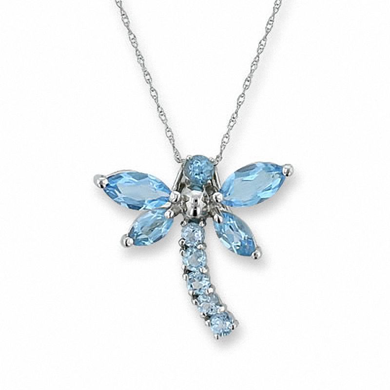 Blue Topaz Dragonfly Pendant in 10K White Gold|Peoples Jewellers