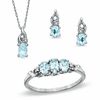 Thumbnail Image 0 of Oval Aquamarine and Diamond Accent Ring, Pendant and Earrings Set in 10K White Gold - Size 7