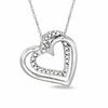 Thumbnail Image 1 of 0.12 CT. T.W. Diamond Tilted Double Heart Pendant in 10K White Gold