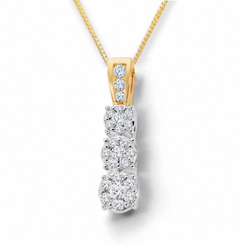 0.95 CT. T.W. Endless Diamond® Three Stone Pendant in 14K Two-Tone Gold