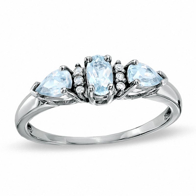 Aquamarine with Diamond Accent Ring in 10K White Gold