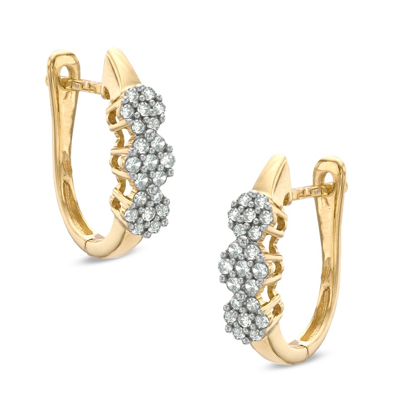 0.25 CT. T.W. Diamond Triple Flower Hoop Earrings in 10K Gold