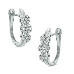 0.25 CT. T.W. Diamond Triple Flower Hoop Earrings in 10K White Gold