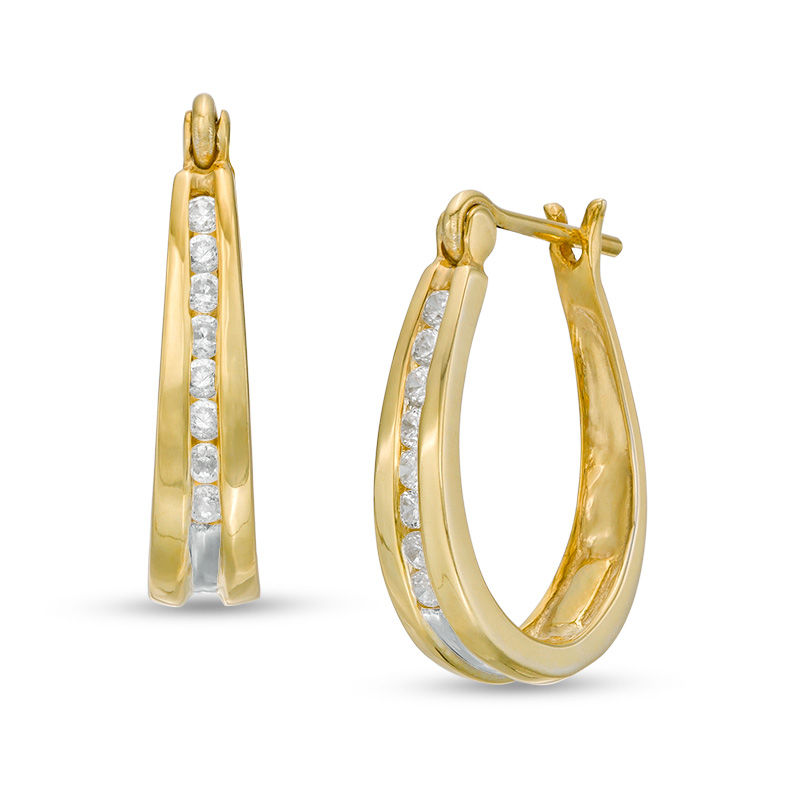 0.25 CT. T.W. Channel-Set Diamond Oval Hoop Earrings in 10K Gold|Peoples Jewellers