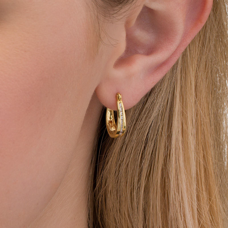 0.25 CT. T.W. Channel-Set Diamond Oval Hoop Earrings in 10K Gold